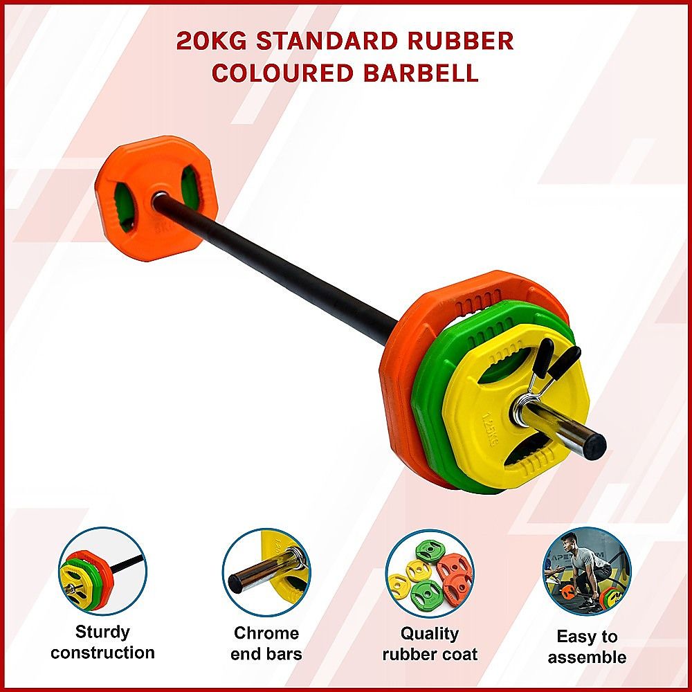 Standard Rubber Coloured Barbell 20kg