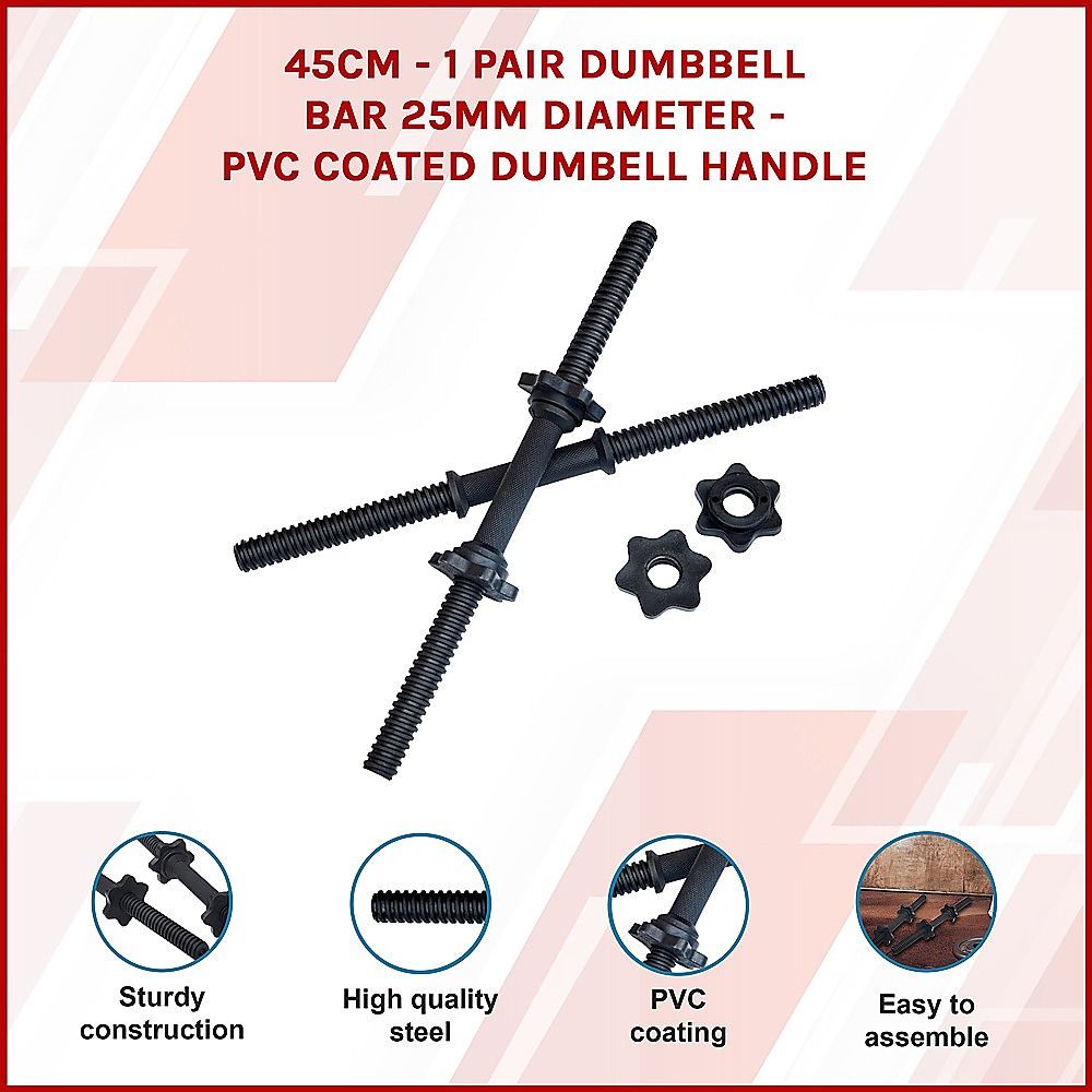 Dumbbell Bar 45cm - 1 Pair 25mm Diameter PVC Coated Dumbbell Handle