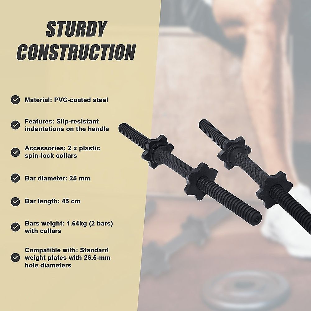 Dumbbell Bar 45cm - 1 Pair 25mm Diameter PVC Coated Dumbbell Handle