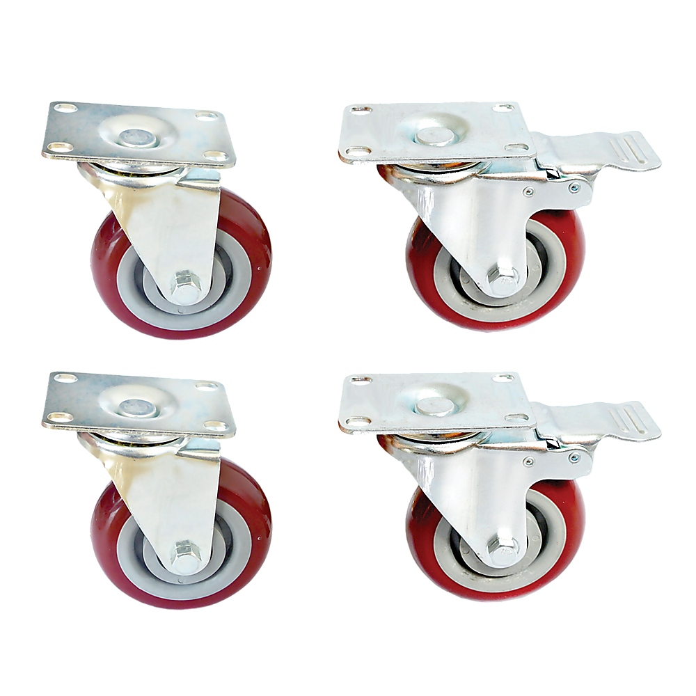 Heavy Duty PU Swivel Castor Wheels with Brake - 4 x 4"