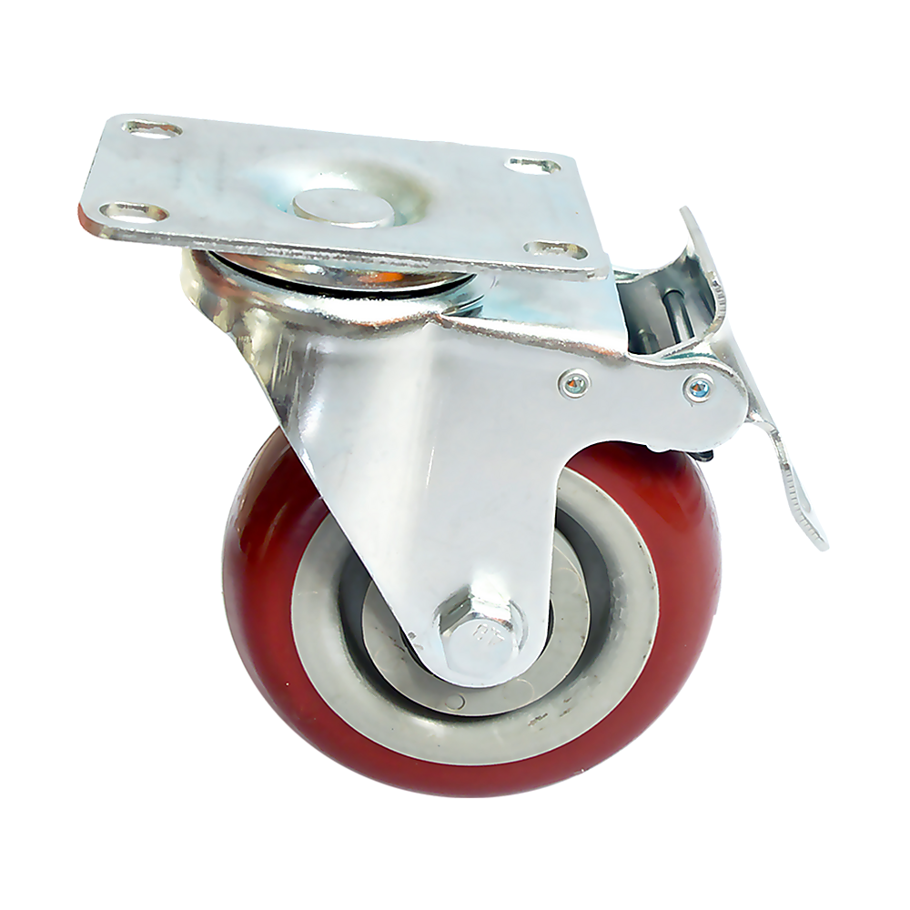 Heavy Duty PU Swivel Castor Wheels with Brake - 4 x 4"