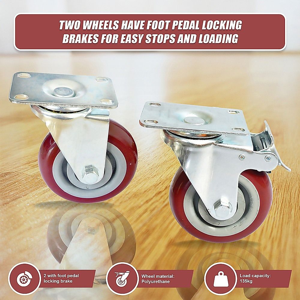 Heavy Duty PU Swivel Castor Wheels with Brake - 4 x 4"