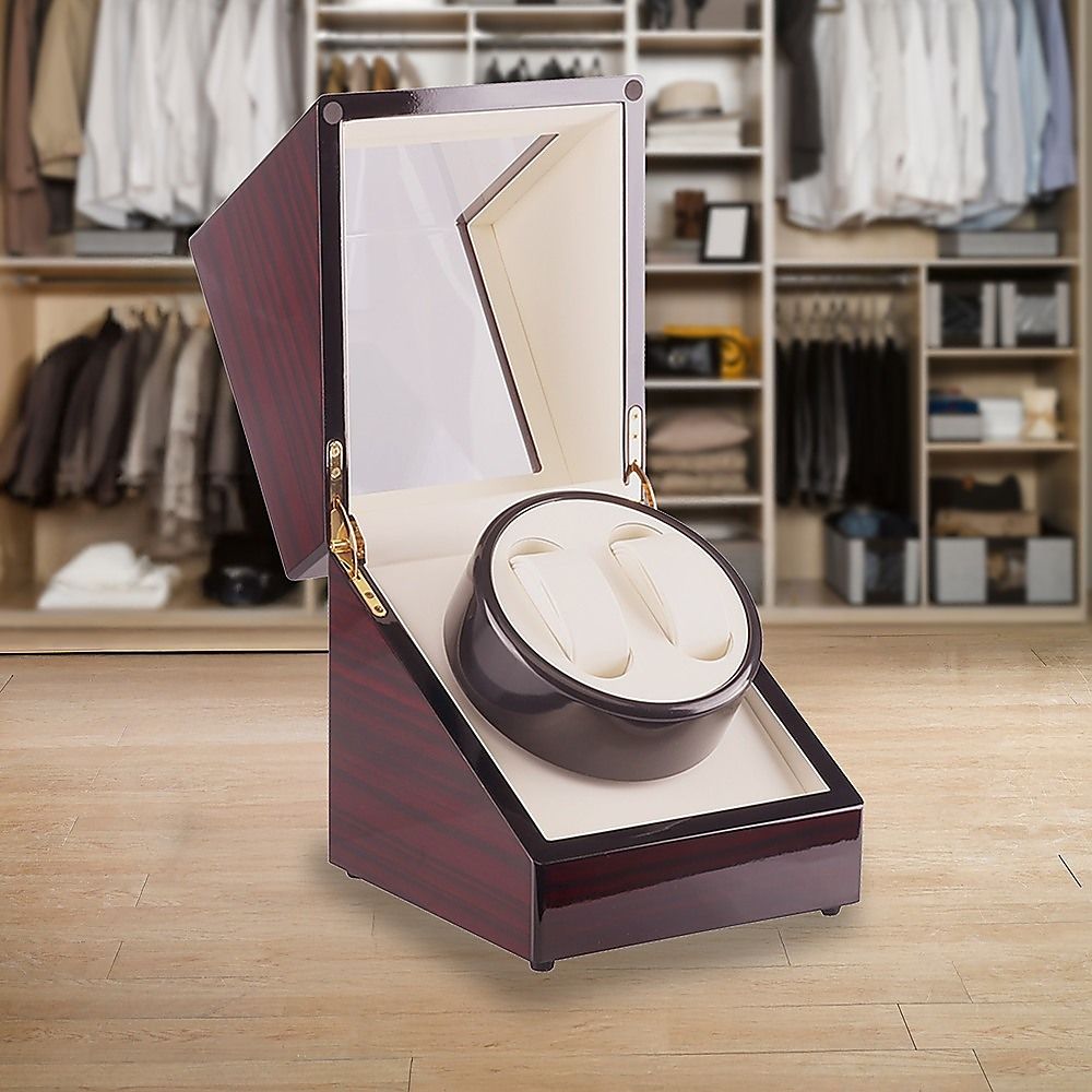 Automatic Dual Watch Winder Wood Display Box Case Motor Rotation Storage