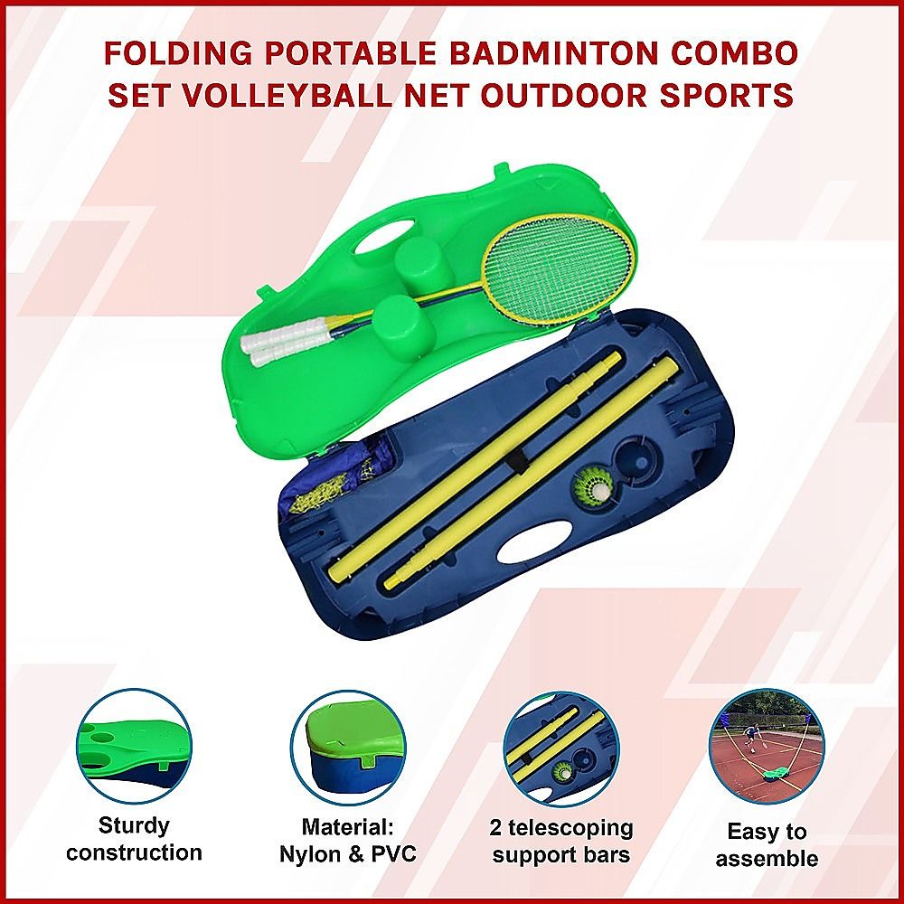 Badminton Combo Set Folding Portable Volleyball Net Outdoor Sports