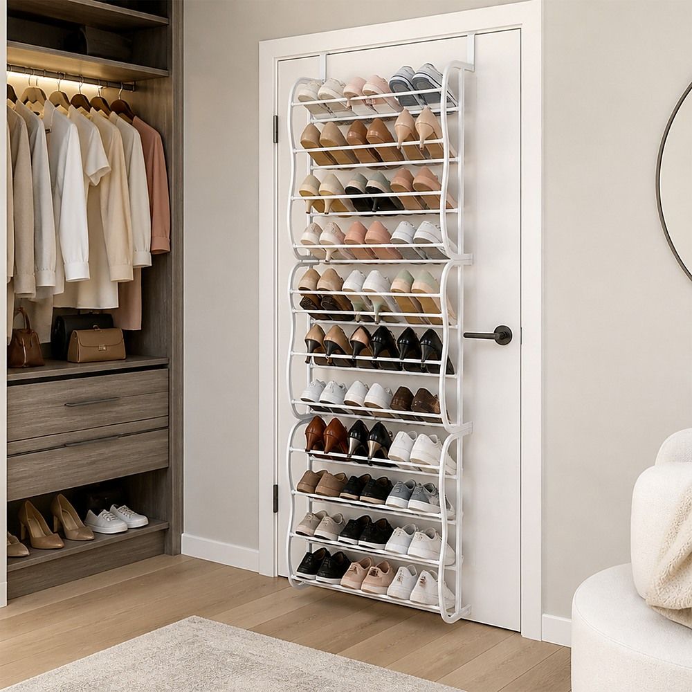 Shoe Holder Organiser Over the Door Hanging Shelf Rack Storage Hook 36 Pair