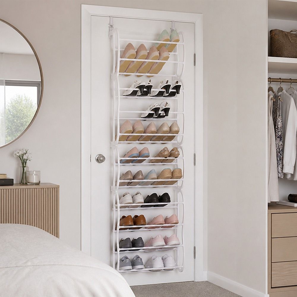 Shoe Holder Organiser Over the Door Hanging Shelf Rack Storage Hook 36 Pair