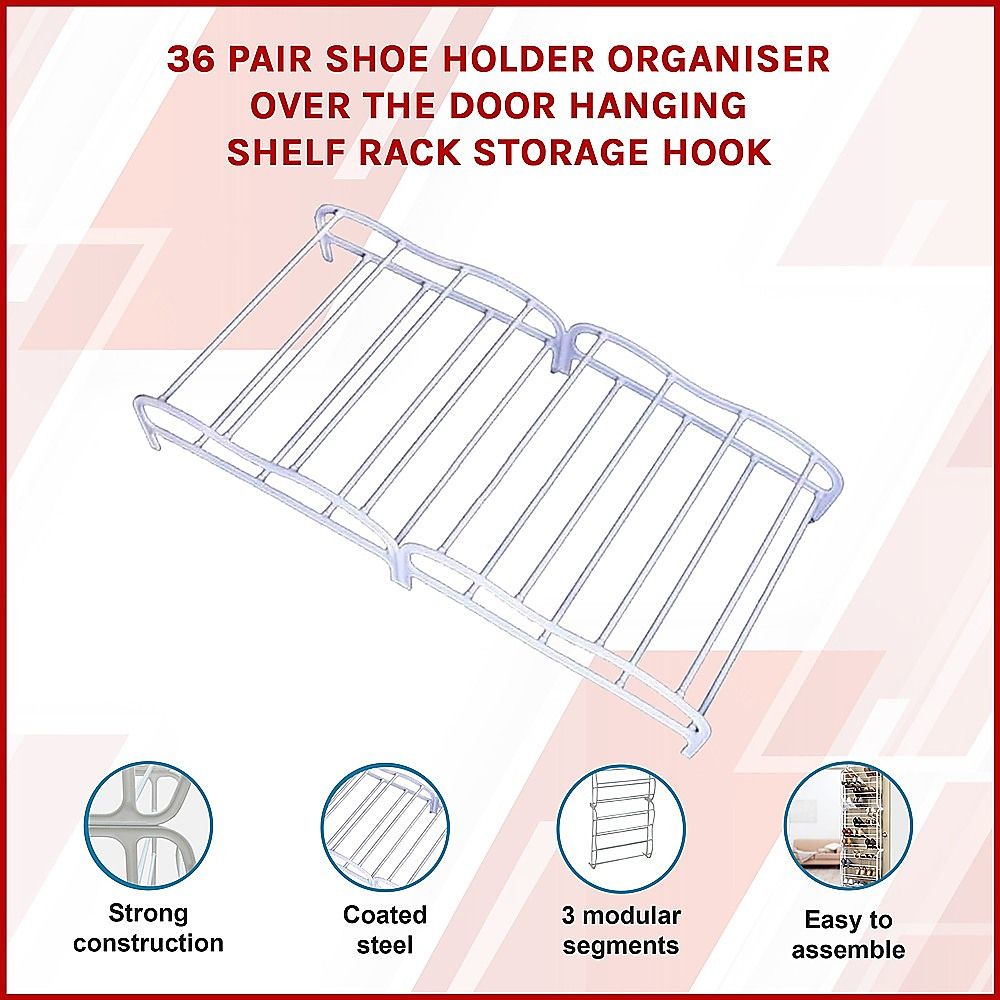 Shoe Holder Organiser Over the Door Hanging Shelf Rack Storage Hook 36 Pair