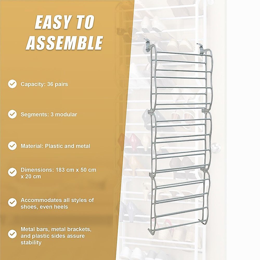 Shoe Holder Organiser Over the Door Hanging Shelf Rack Storage Hook 36 Pair