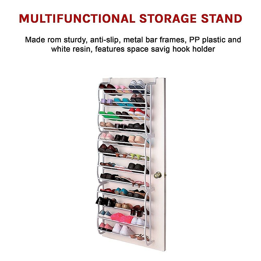 Shoe Holder Organiser Over the Door Hanging Shelf Rack Storage Hook 36 Pair