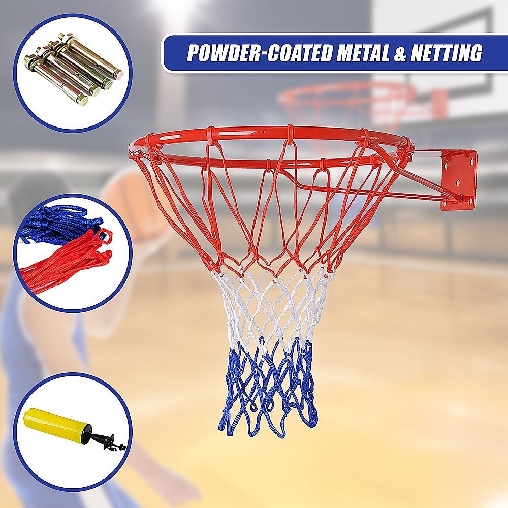 Wall Mounted Basketball Hoop Pro Size with Ring, Goal Net, Rim for Outdoor Dunking
