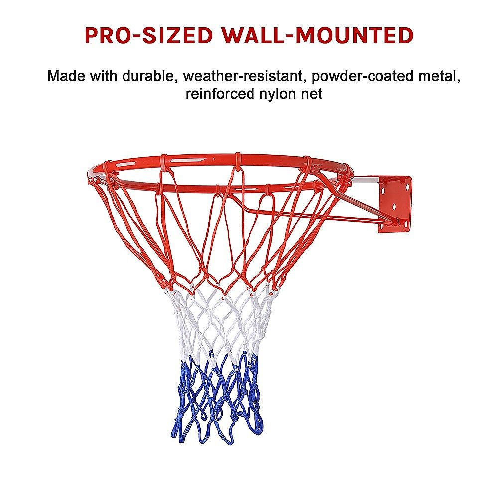 Wall Mounted Basketball Hoop Pro Size with Ring, Goal Net, Rim for Outdoor Dunking