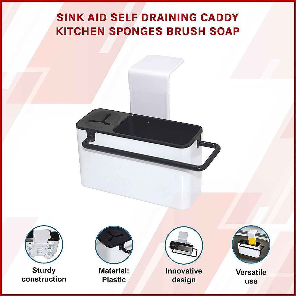 Sink Aid Self-Draining Caddy for Kitchen Sponges, Brush, Soap