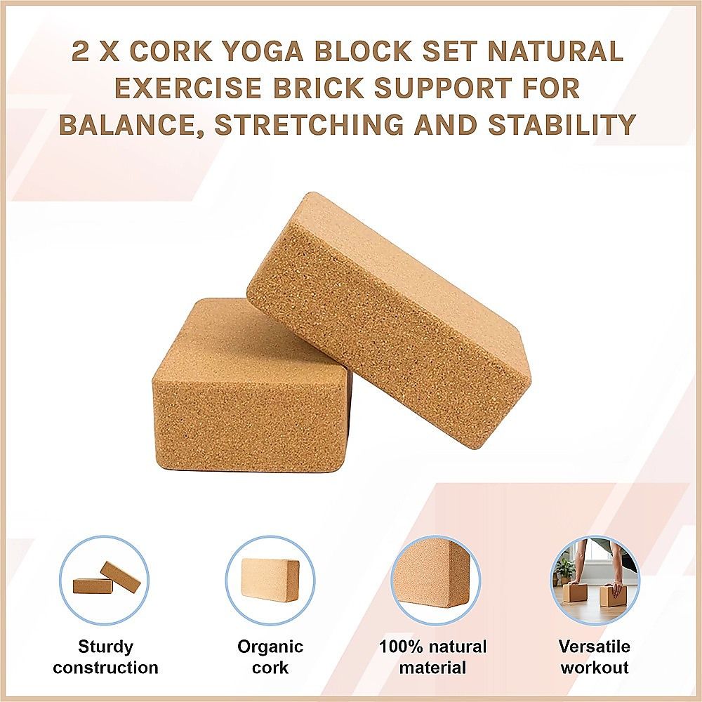 Yoga Block Set of 2 ECO-Friendly Cork Organic Prop Exercise Brick