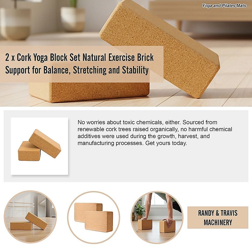 Yoga Block Set of 2 ECO-Friendly Cork Organic Prop Exercise Brick