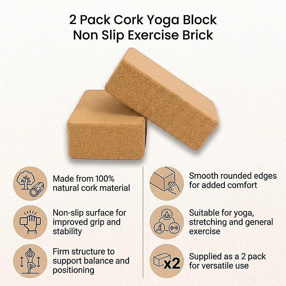 Yoga Block Set of 2 ECO-Friendly Cork Organic Prop Exercise Brick