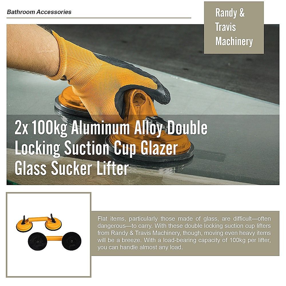 Suction Cup Glazer Glass Sucker Lifter 2X 100kg Aluminum Alloy Double Locking
