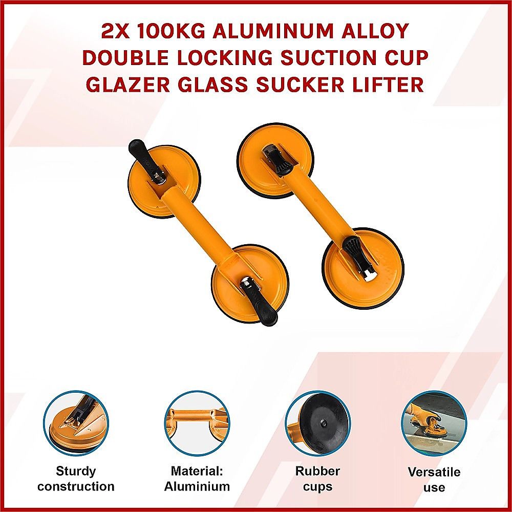 Suction Cup Glazer Glass Sucker Lifter 2X 100kg Aluminum Alloy Double Locking