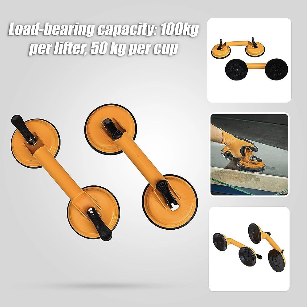 Suction Cup Glazer Glass Sucker Lifter 2X 100kg Aluminum Alloy Double Locking