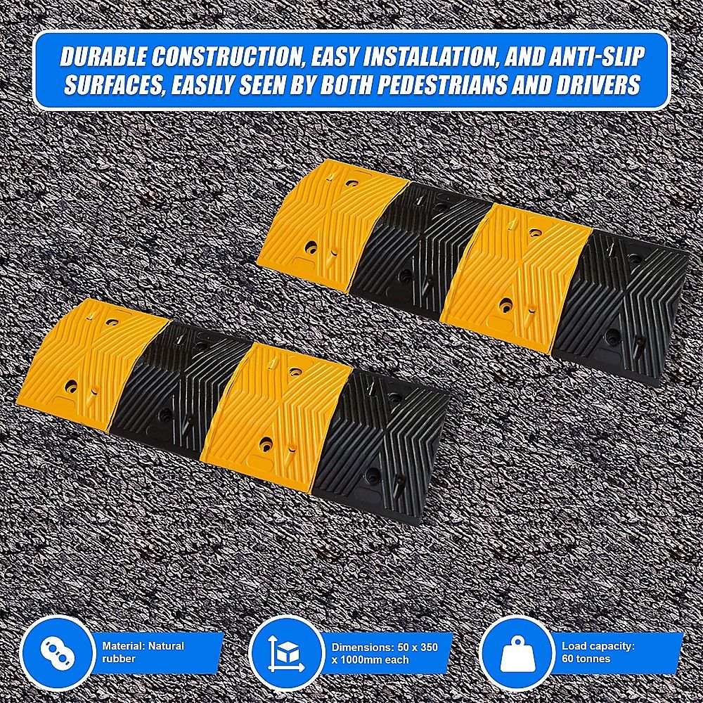 Rubber Speed Bump Hump Load 60T Pair of 1m Road Humps