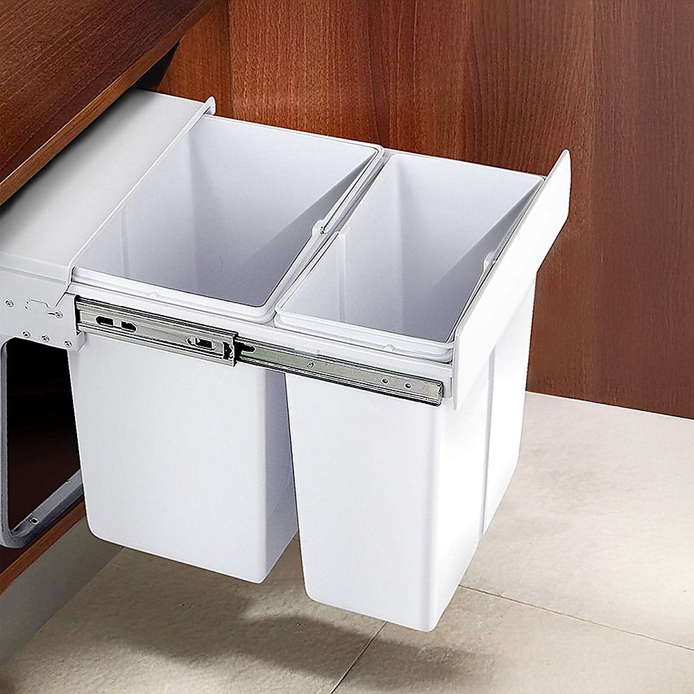 Kitchen Pull Out Bin Double Slide Garbage Rubbish Waste 10L + 20L