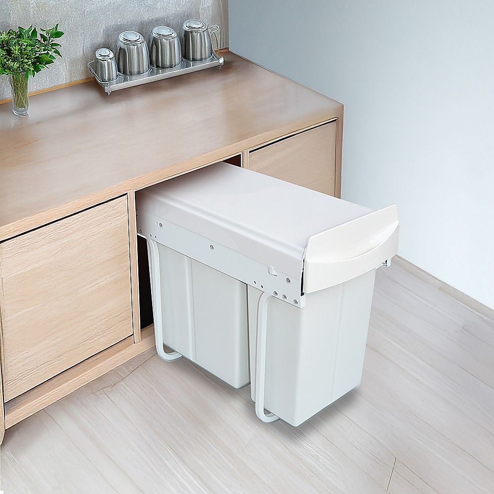 Kitchen Pull Out Bin Double Slide Garbage Rubbish Waste 10L + 20L