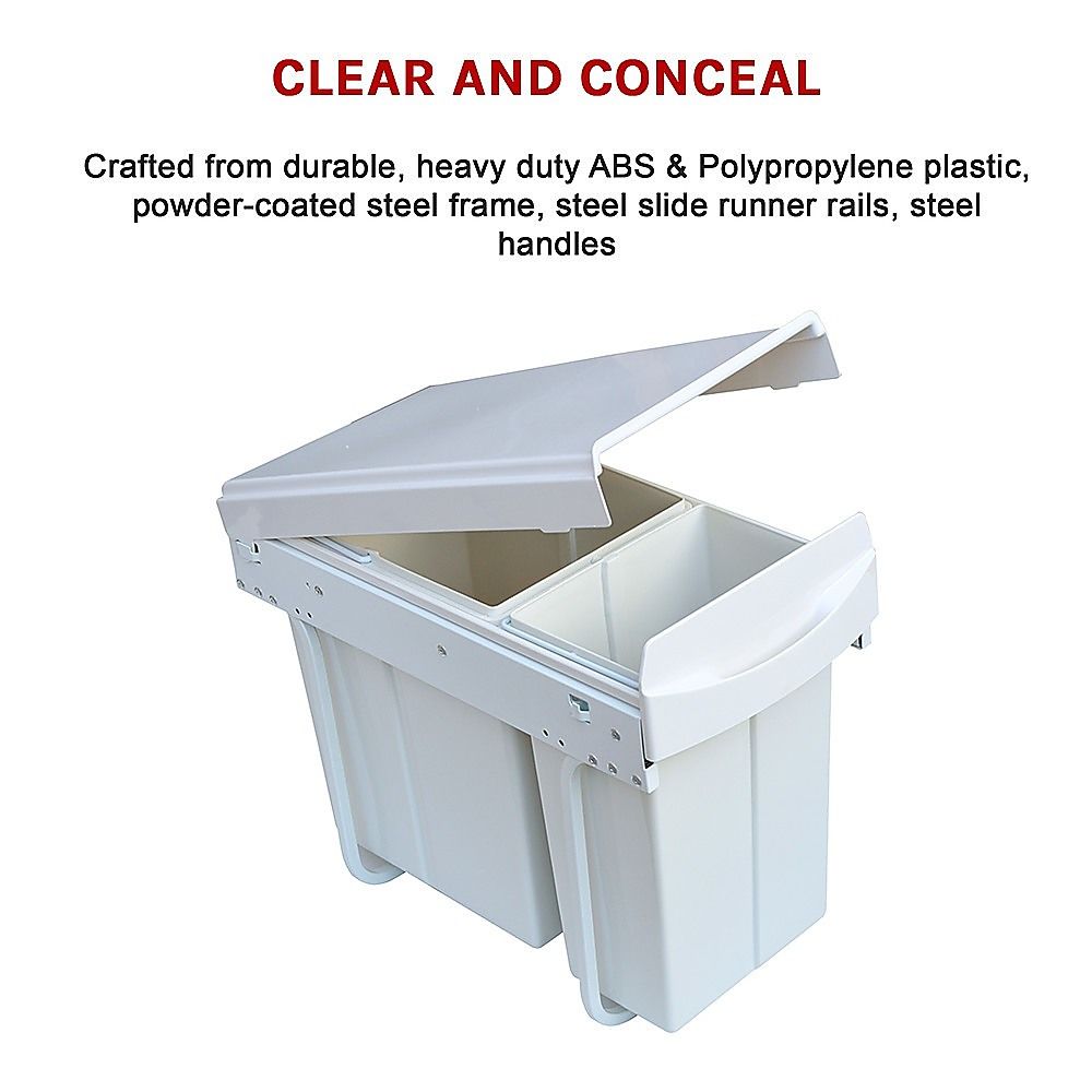 Kitchen Pull Out Bin Double Slide Garbage Rubbish Waste 10L + 20L