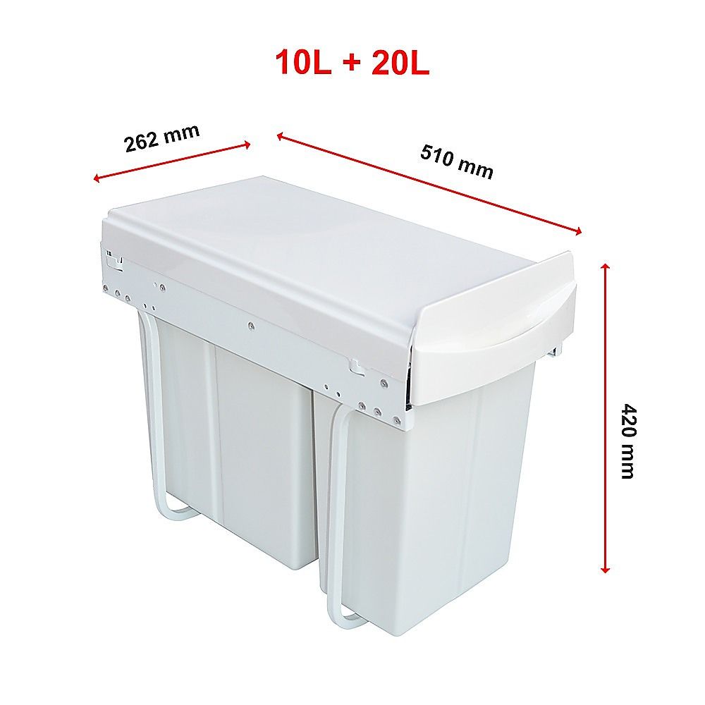 Kitchen Pull Out Bin Double Slide Garbage Rubbish Waste 10L + 20L