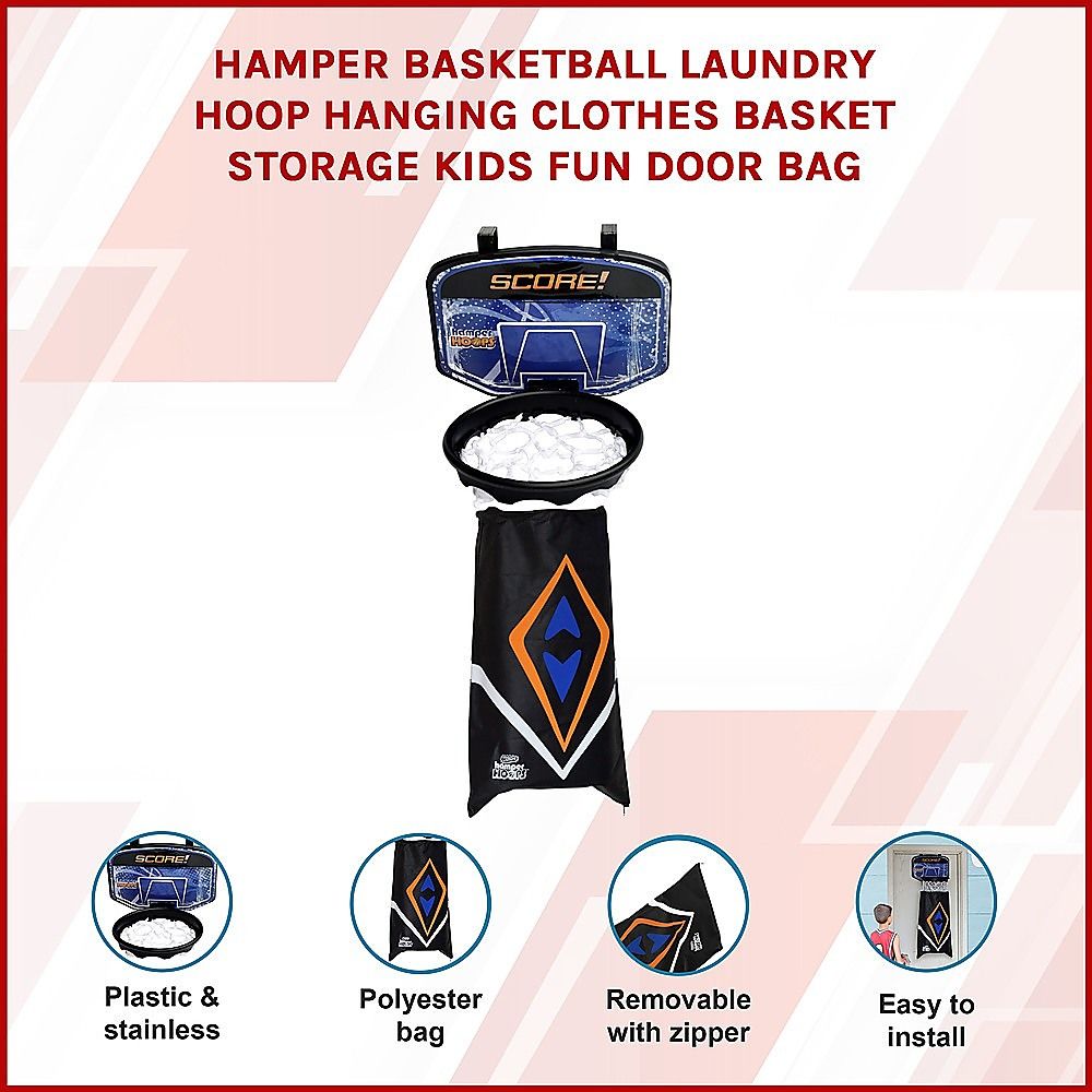 Basketball Laundry Hoop Hamper Hanging Clothes Basket Storage Kids Fun Door Bag