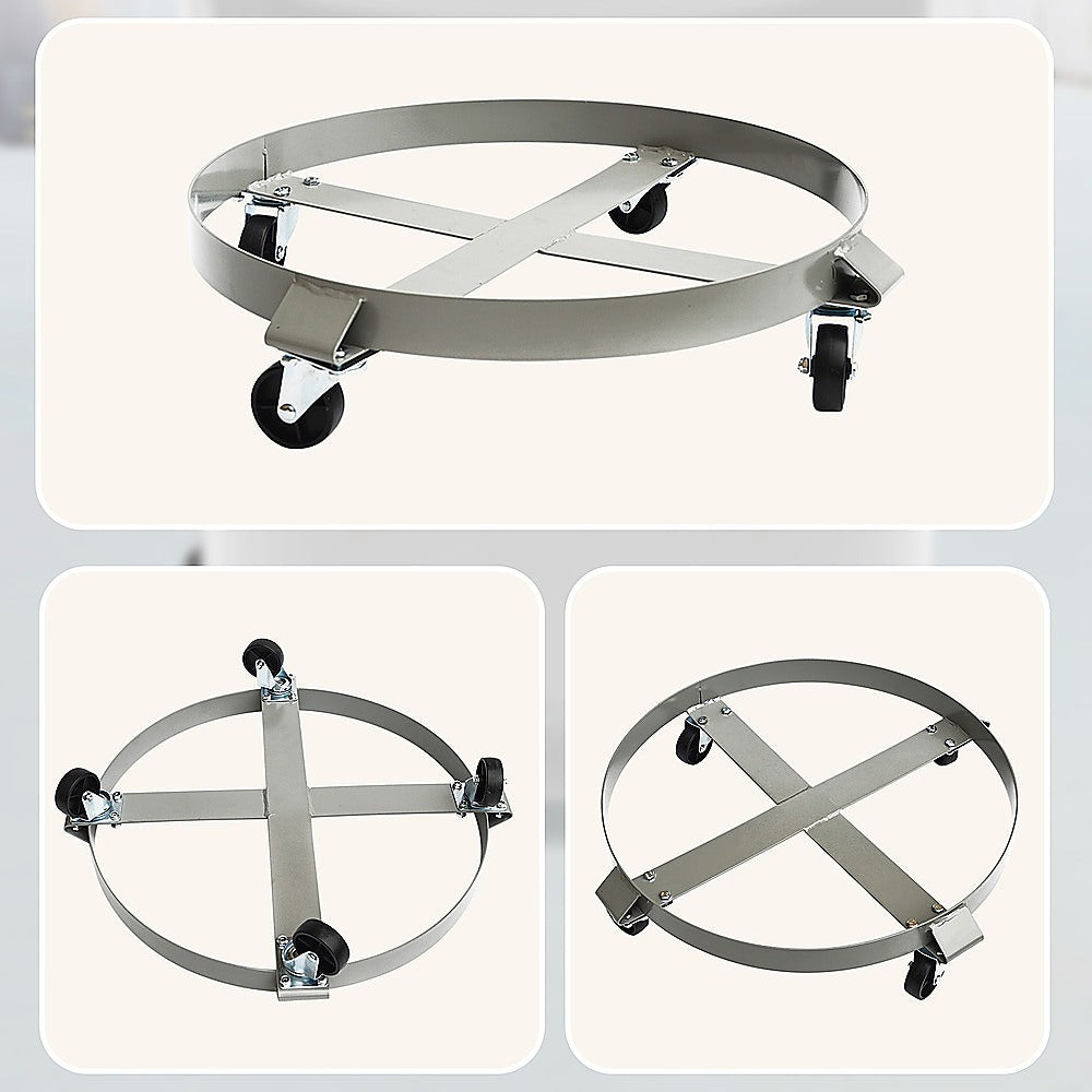 Drum Dolly 450kg 55 Gallon with Swivel Casters Heavy Duty Steel Frame Non-Tipping