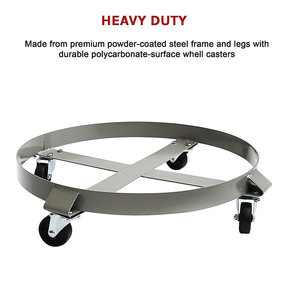 Drum Dolly 450kg 55 Gallon with Swivel Casters Heavy Duty Steel Frame Non-Tipping