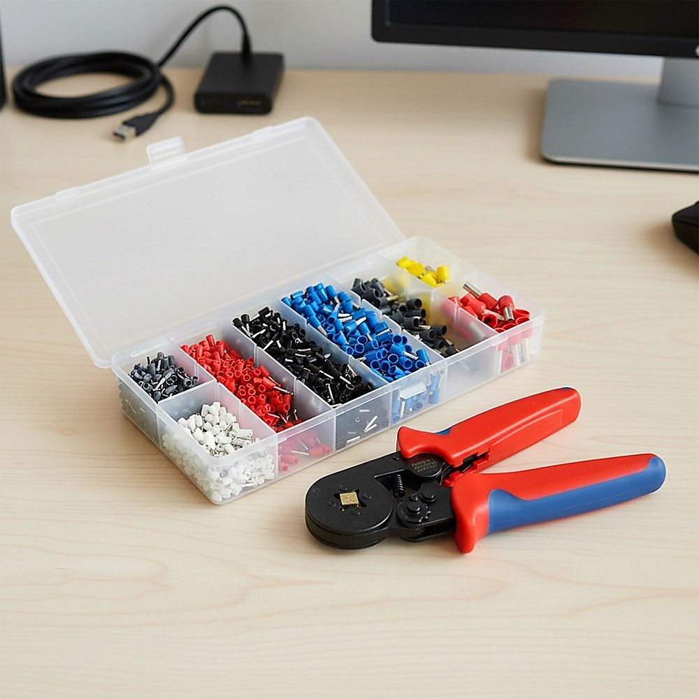Bootlace Ferrule Crimper Kit 1200Pcs 0.25-10mm² Cord End Ratchet Crimping Tool