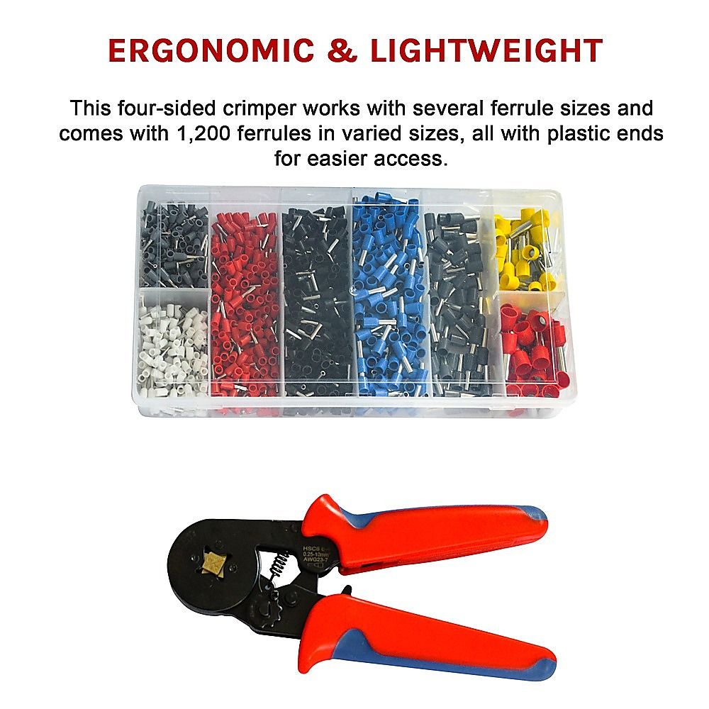 Bootlace Ferrule Crimper Kit 1200Pcs 0.25-10mm² Cord End Ratchet Crimping Tool