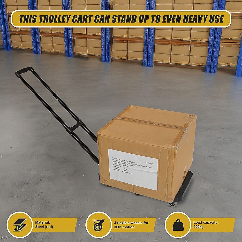 Hand Flatbed Trolley Cart Foldable with 6 x 360 Degree Rotating Wheels Load 200Kg