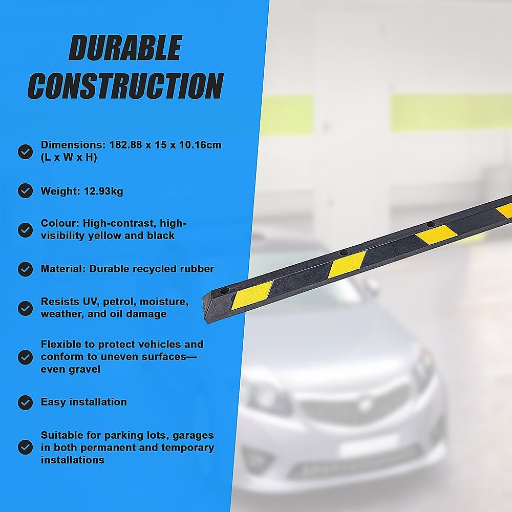 Rubber Curb Parking Guide 180cm Heavy Duty Wheel Driveway Stopper Reflective Yellow