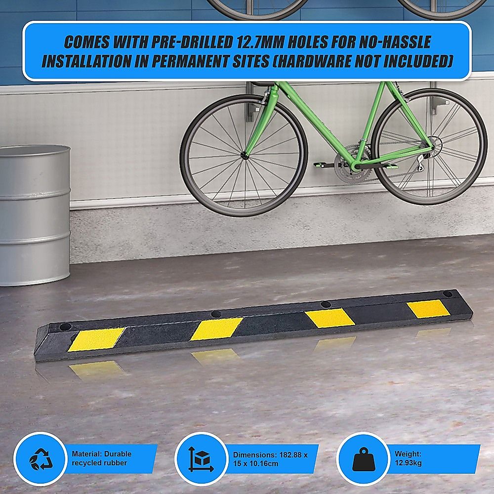 Rubber Curb Parking Guide 180cm Heavy Duty Wheel Driveway Stopper Reflective Yellow