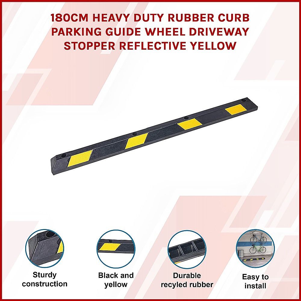 Rubber Curb Parking Guide 180cm Heavy Duty Wheel Driveway Stopper Reflective Yellow