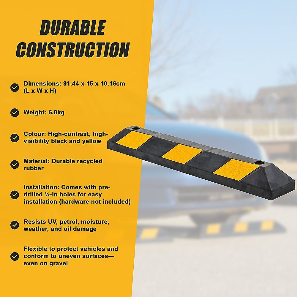 Heavy Duty Rubber Curb Parking Guide Wheel Driveway Stopper Reflective 90cm - Yellow