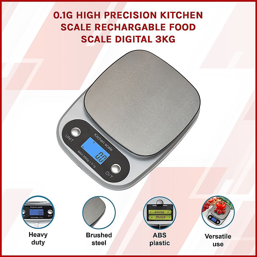 Digital Kitchen Scale 0.1g High Precision Rechargeable Food Scale - 3KG