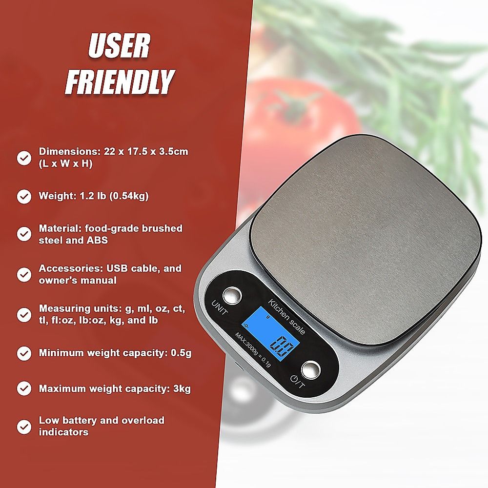 Digital Kitchen Scale 0.1g High Precision Rechargeable Food Scale - 3KG