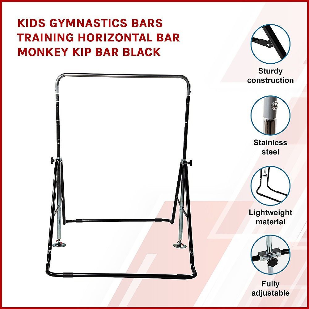 Kids Gymnastics Training Bars Horizontal Monkey Kip Bar - Black