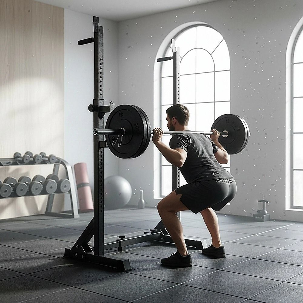 Squat Rack Commercial Adjustable Pair Fitness Exercise Weight Lifting Gym Barbell Stand