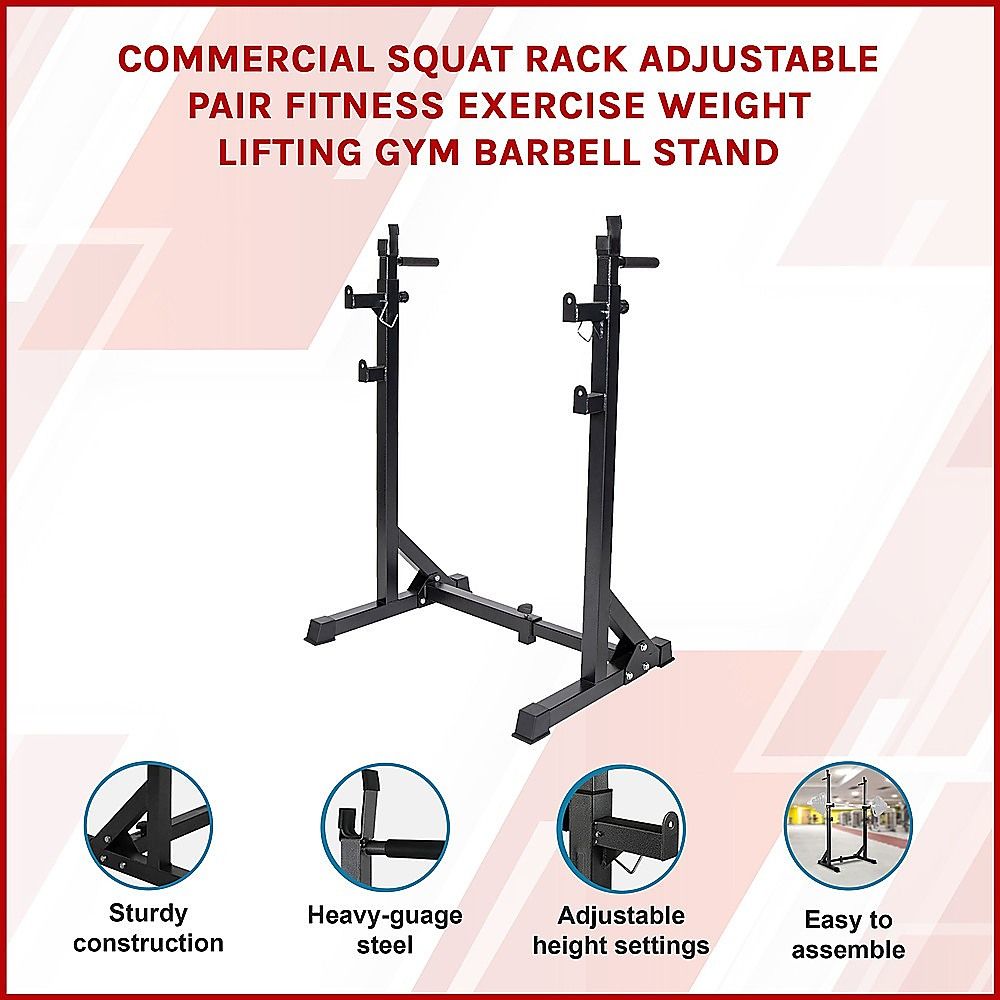 Squat Rack Commercial Adjustable Pair Fitness Exercise Weight Lifting Gym Barbell Stand
