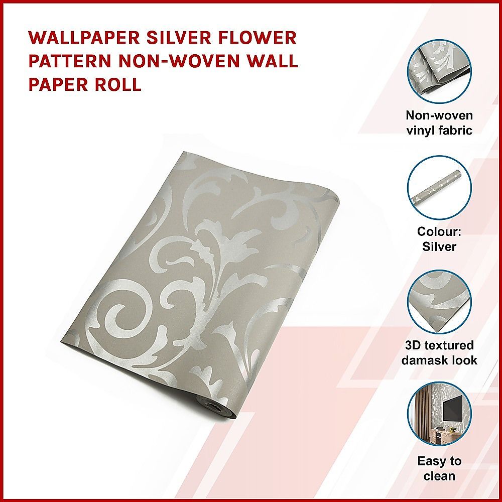 Wallpaper Silver Flower Pattern Non-Woven Wall Paper Roll