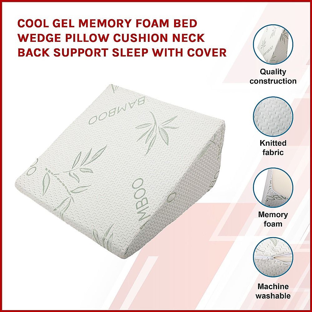 Cool Gel Memory Foam Bed Wedge Pillow Cushion for Neck, Back Support & Sleep