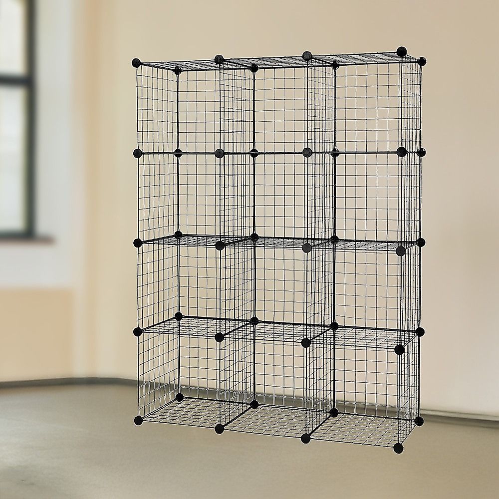 Cube Wire Grid Organizer Bookcase Storage Cabinet Wardrobe Closet 12 - Black