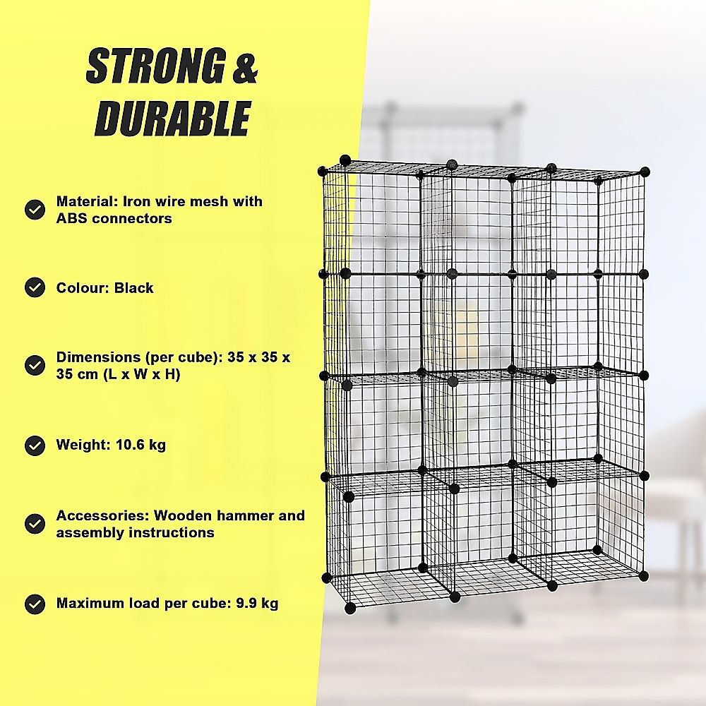 Cube Wire Grid Organizer Bookcase Storage Cabinet Wardrobe Closet 12 - Black