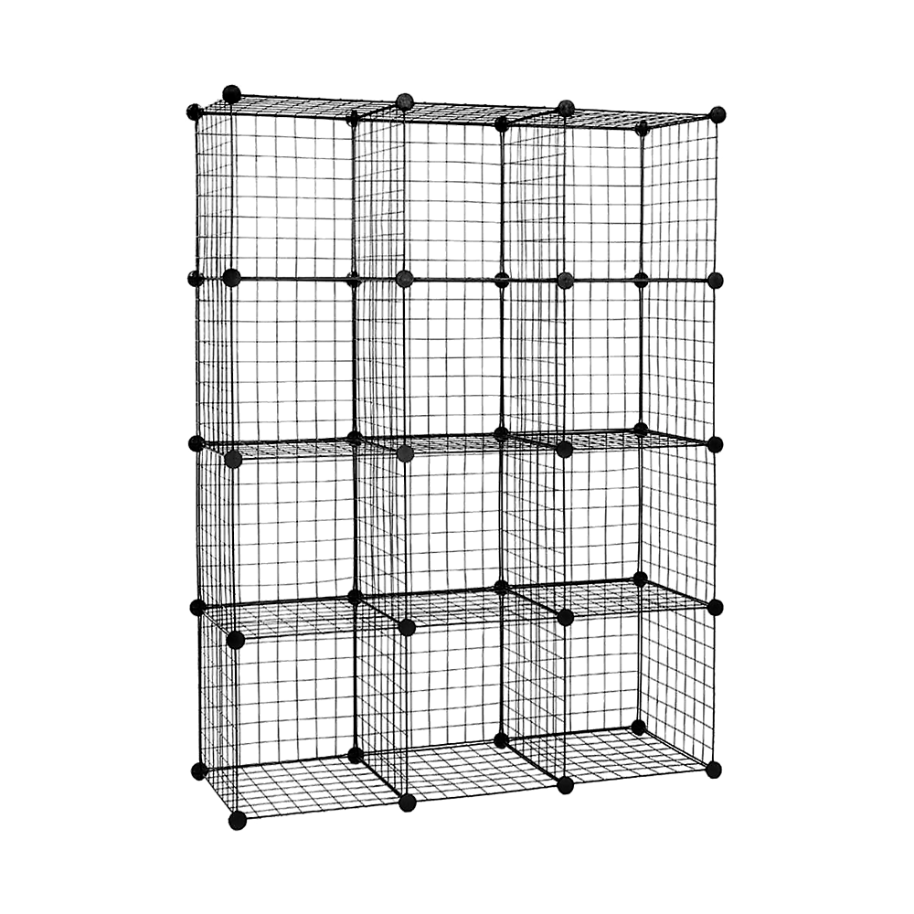 Cube Wire Grid Organizer Bookcase Storage Cabinet Wardrobe Closet 12 - Black