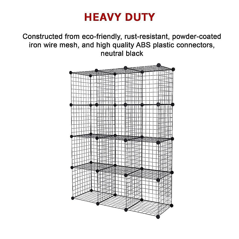 Cube Wire Grid Organizer Bookcase Storage Cabinet Wardrobe Closet 12 - Black