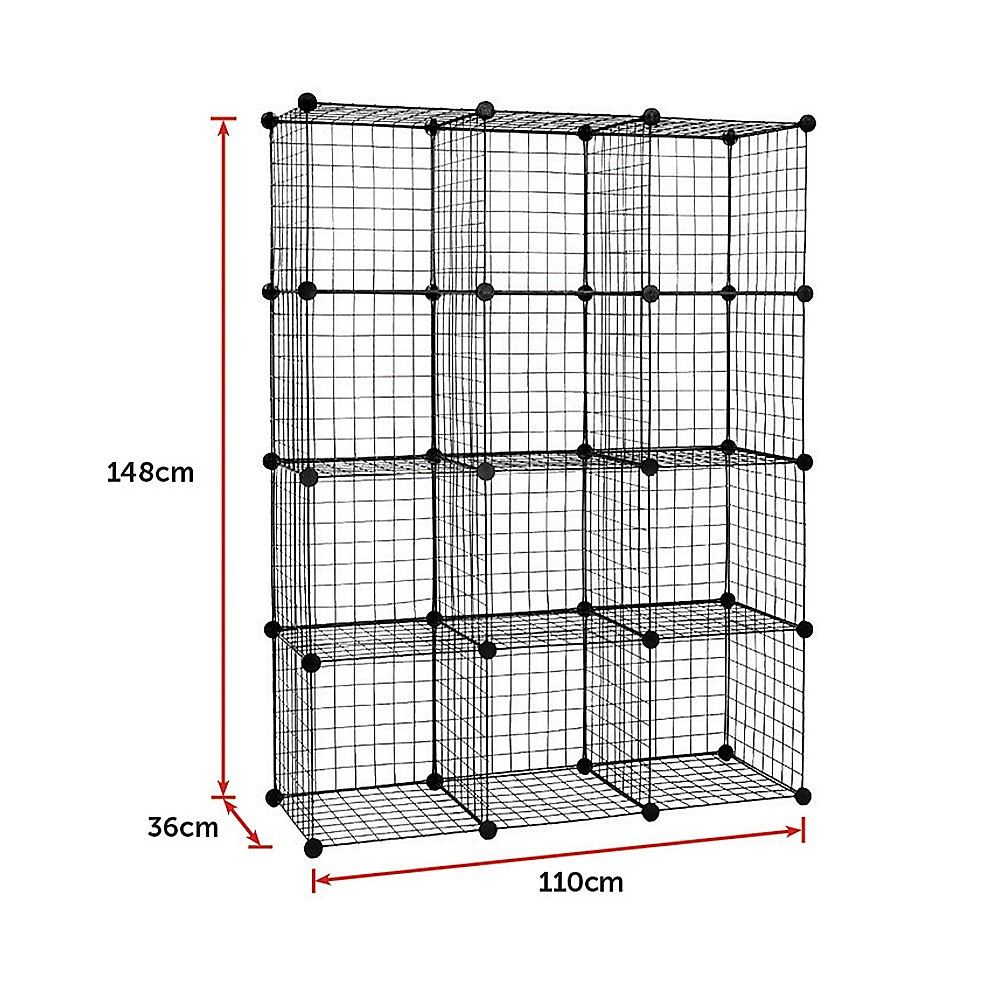 Cube Wire Grid Organizer Bookcase Storage Cabinet Wardrobe Closet 12 - Black