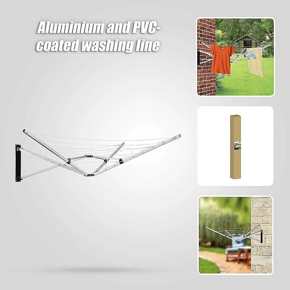 Wall Hang Clothes Airer Dryer 26m 5 Arm Mountable Washing Line for Bathroom & Kitchen